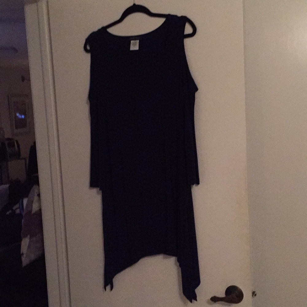 2 pc Navy cold shoulder slinky pants set
